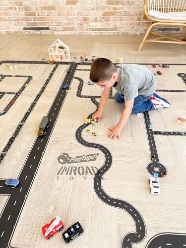 PlayTape Road Tape for Toy Cars – 2" Wide x 30 ft Asphalt Road, Sticks to Flat Surfaces, No Residue