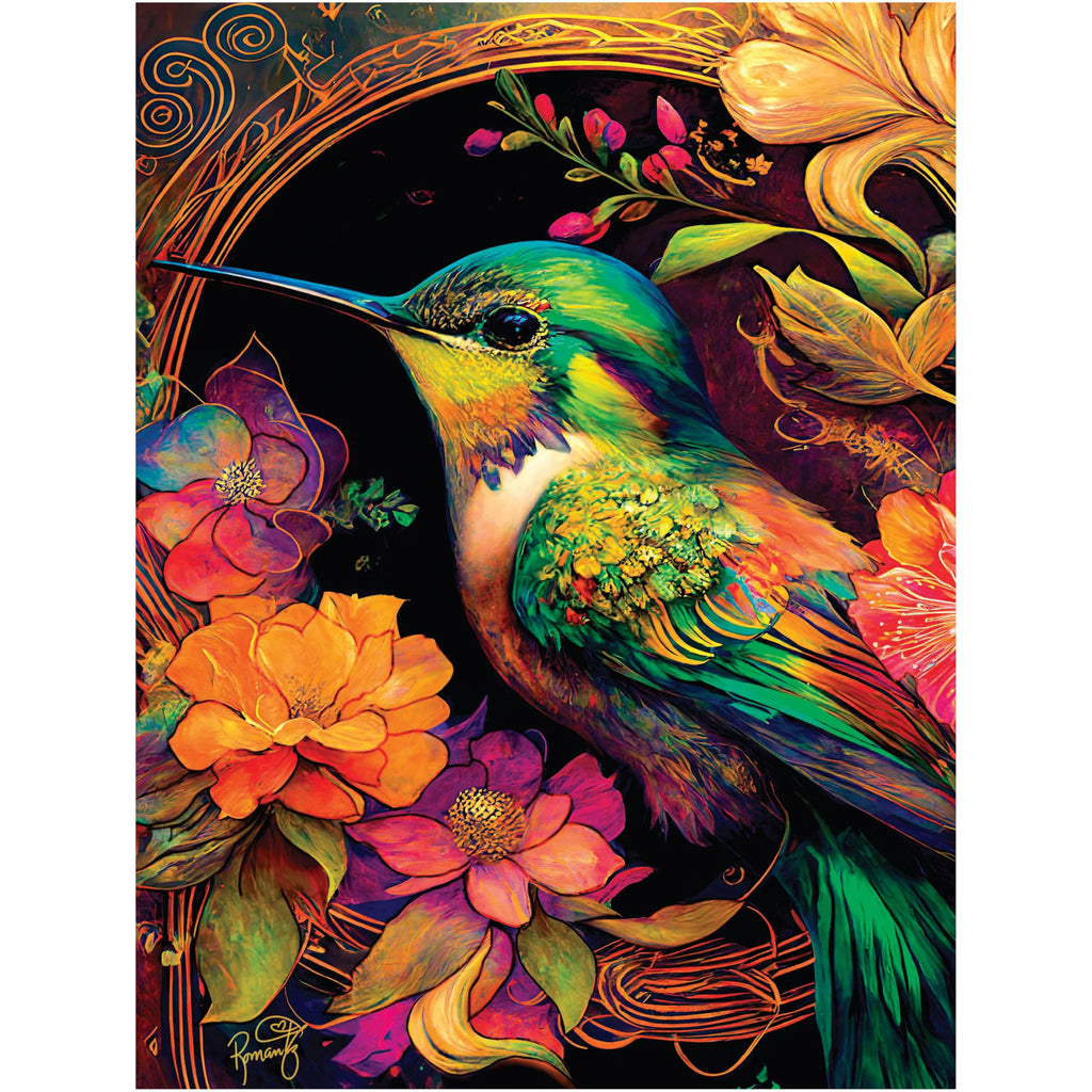 PLAYVIEW 550 Piece Jigsaw Puzzle for Adults – RomantzArt Small and Mighty III Hummingbird – 24x18 Inches
