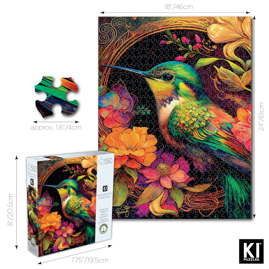 PLAYVIEW 550 Piece Jigsaw Puzzle for Adults – RomantzArt Small and Mighty III Hummingbird – 24x18 Inches