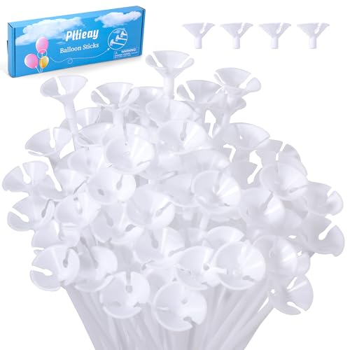 Pllieay 100 White Balloon Stick Holders with Cups for Party Decorations