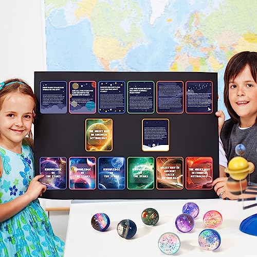Pllieay 16-Piece Galaxy Space Toy Set: Bouncy Balls & Flashcards for Kids