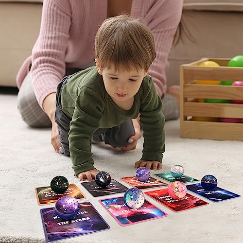 Pllieay 16-Piece Galaxy Space Toy Set: Bouncy Balls & Flashcards for Kids