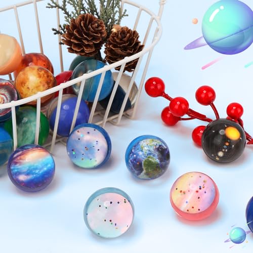 Pllieay 30 Pack Galaxy Bouncy Balls – 32mm Space Rubber Balls for Kids Party Favors & Gifts