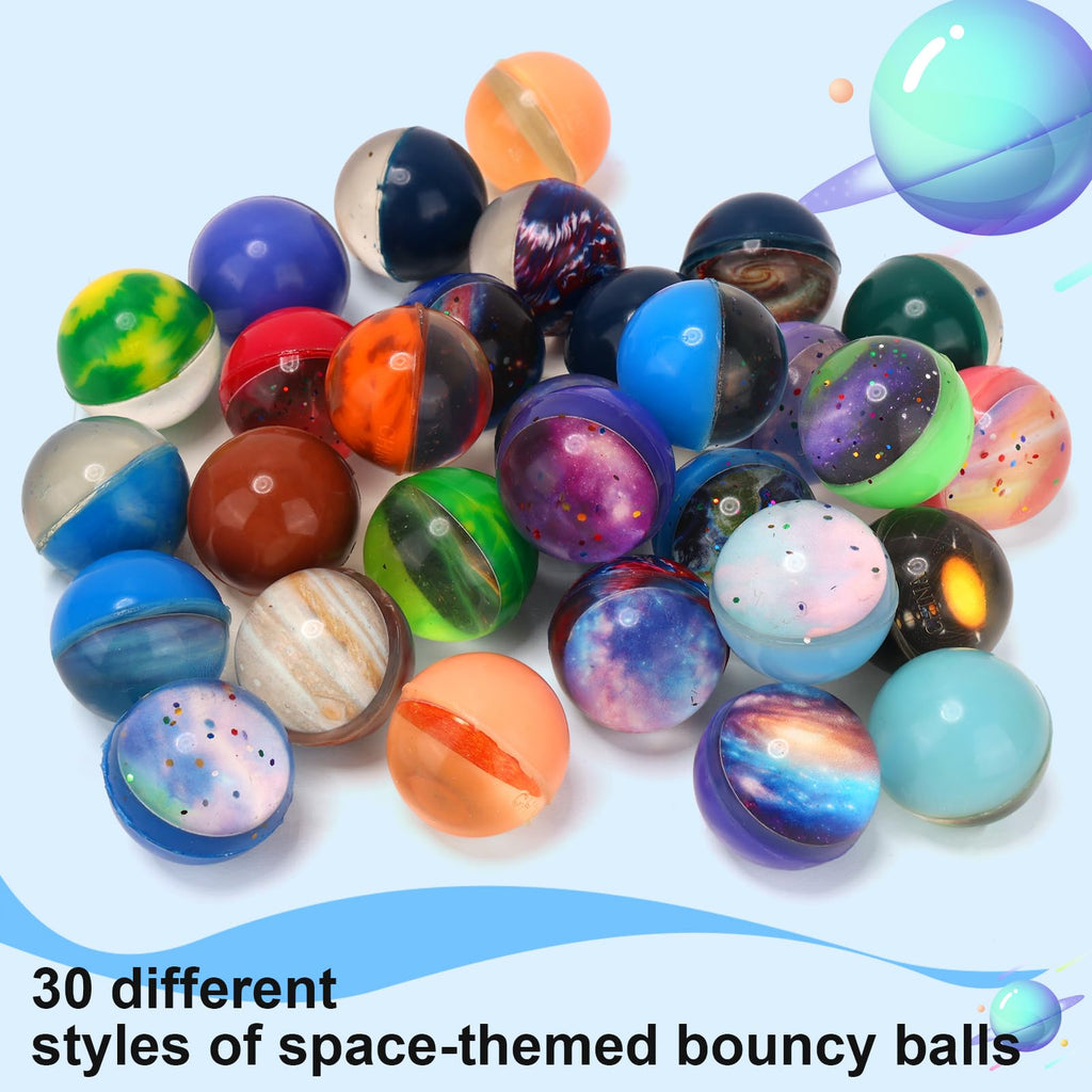 Pllieay 30 Pack Galaxy Bouncy Balls – 32mm Space Rubber Balls for Kids Party Favors & Gifts