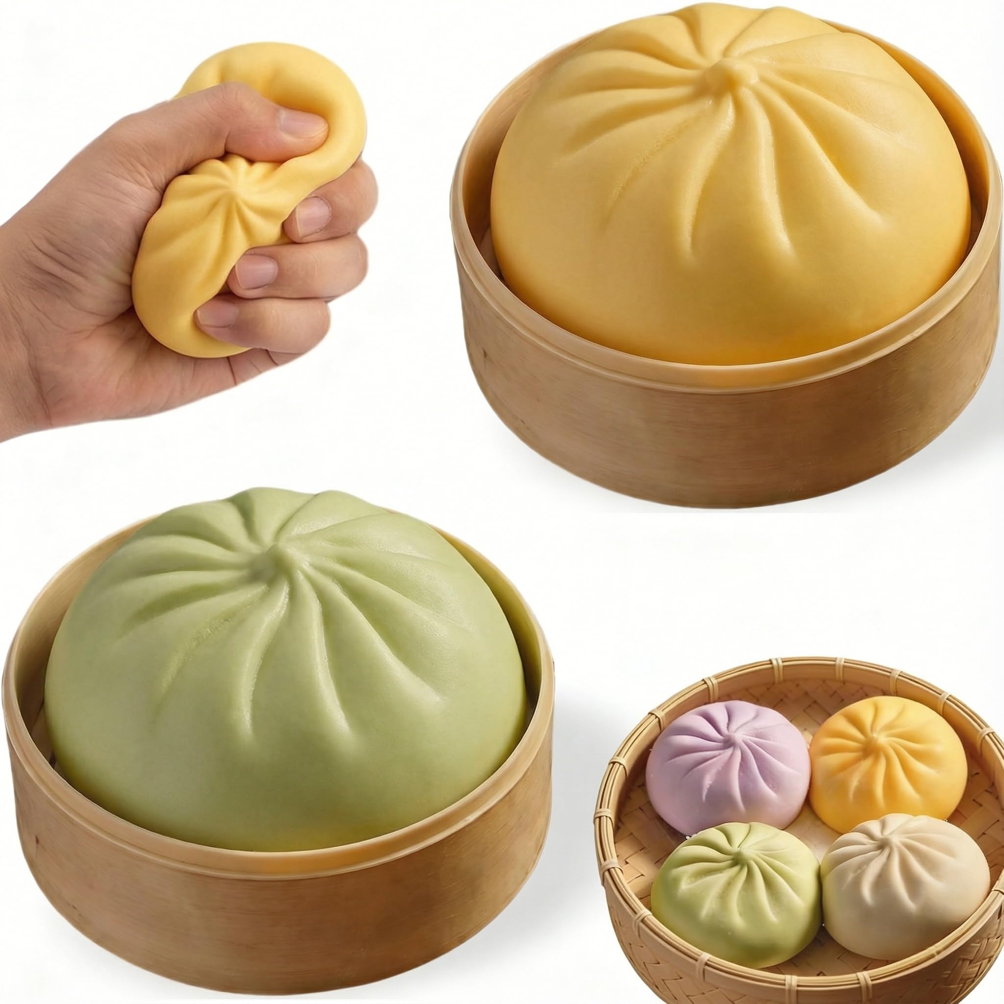 Plman 2-Pack Squishy Dumpling Stress Balls – Yellow & Green Mystery Dumpling Toys for Stress Relief
