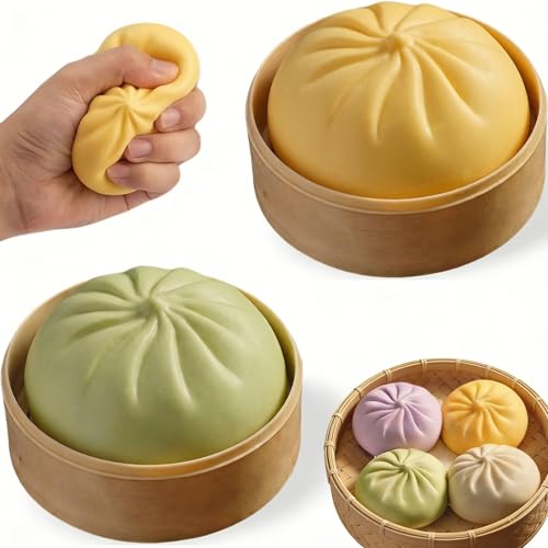 Plman 2-Pack Squishy Dumpling Stress Balls – Yellow & Green Mystery Dumpling Toys for Stress Relief