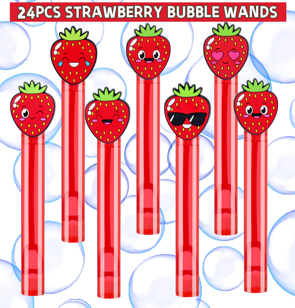 PLOUGVI 24-Pack Strawberry Bubble Wands - Party Favors, Piñata Stuffers & Classroom Prizes