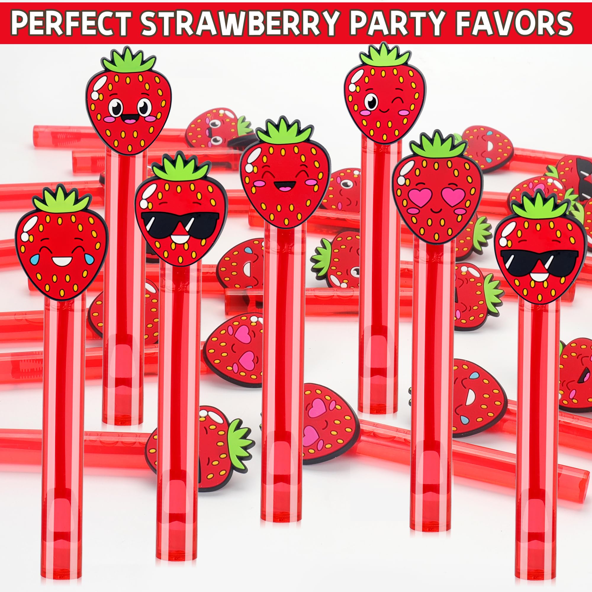 PLOUGVI 24-Pack Strawberry Bubble Wands - Party Favors, Piñata Stuffers & Classroom Prizes