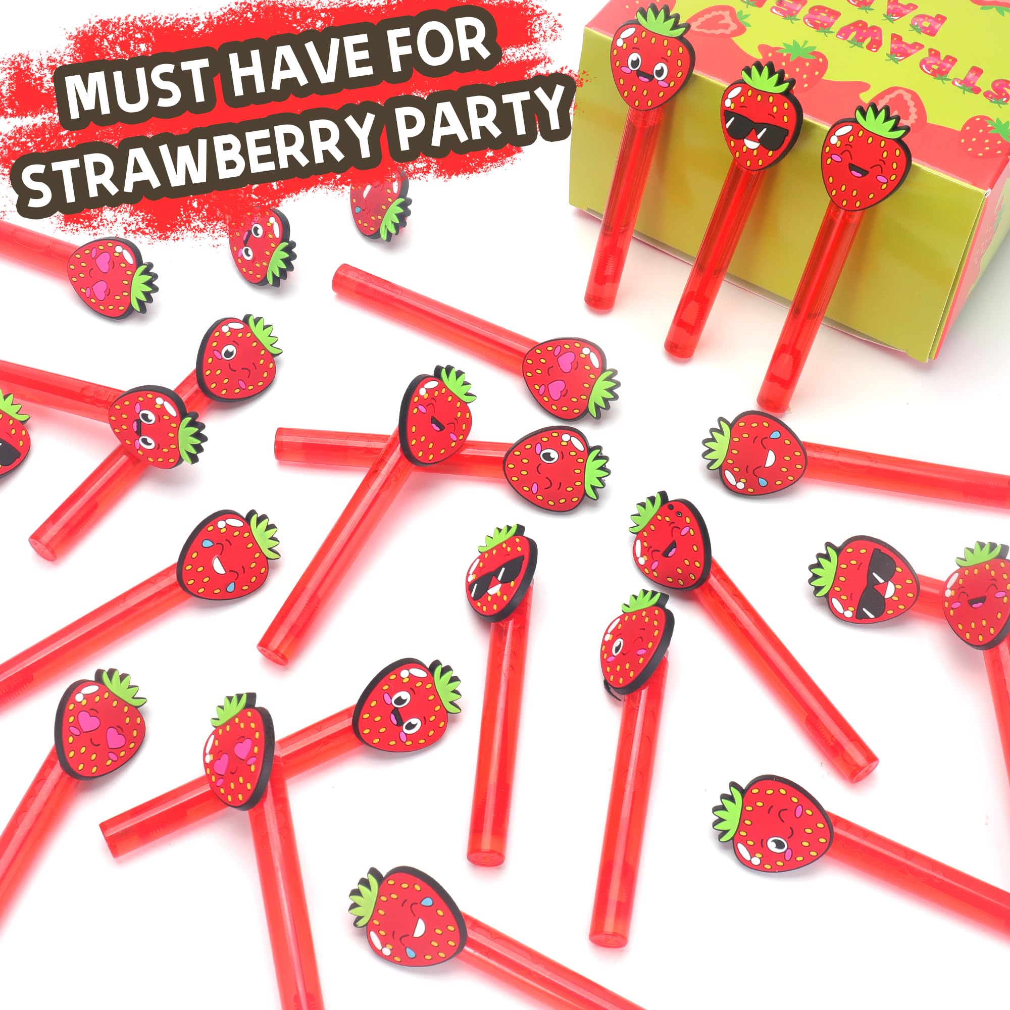 PLOUGVI 24-Pack Strawberry Bubble Wands - Party Favors, Piñata Stuffers & Classroom Prizes