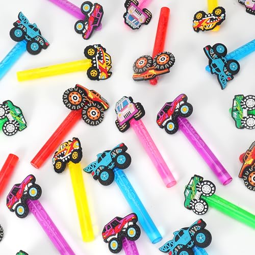 PLOUGVI 24-Pack Truck Bubble Wands for Kids Party Favors – 6 Detachable Truck Toppers, 6 Colors, ASTM-Certified Non-Toxic Bubble Solution