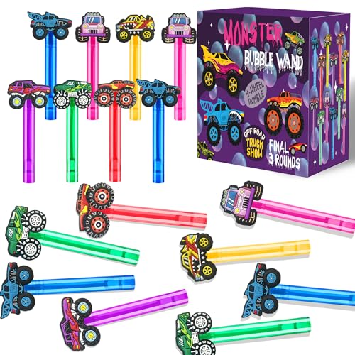 PLOUGVI 24-Pack Truck Bubble Wands for Kids Party Favors – 6 Detachable Truck Toppers, 6 Colors, ASTM-Certified Non-Toxic Bubble Solution