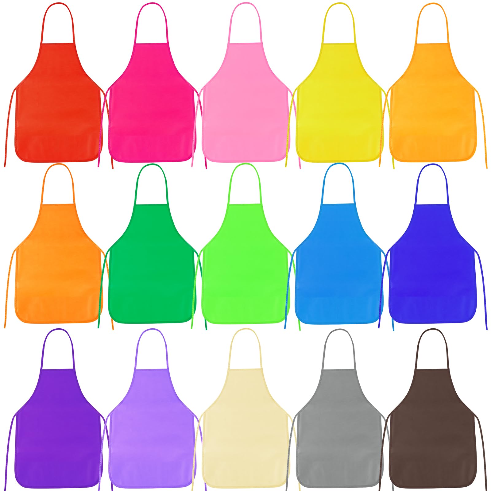 PLULON 15 Pcs Kids Painting Aprons - Non-Woven Art Smocks Bulk with Adjustable Straps for Toddlers Ages 3-5