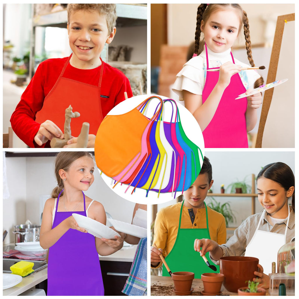 PLULON 15 Pcs Kids Painting Aprons - Non-Woven Art Smocks Bulk with Adjustable Straps for Toddlers Ages 3-5
