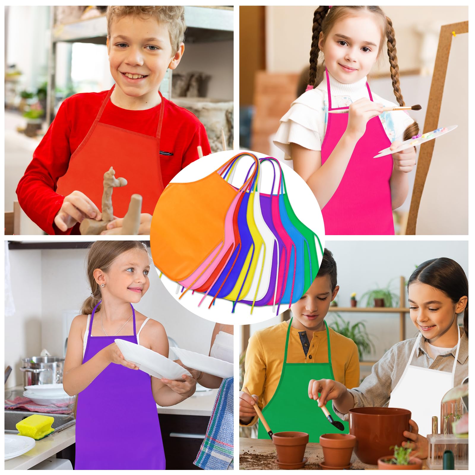 PLULON 15 Pcs Kids Painting Aprons - Non-Woven Art Smocks Bulk with Adjustable Straps for Toddlers Ages 3-5