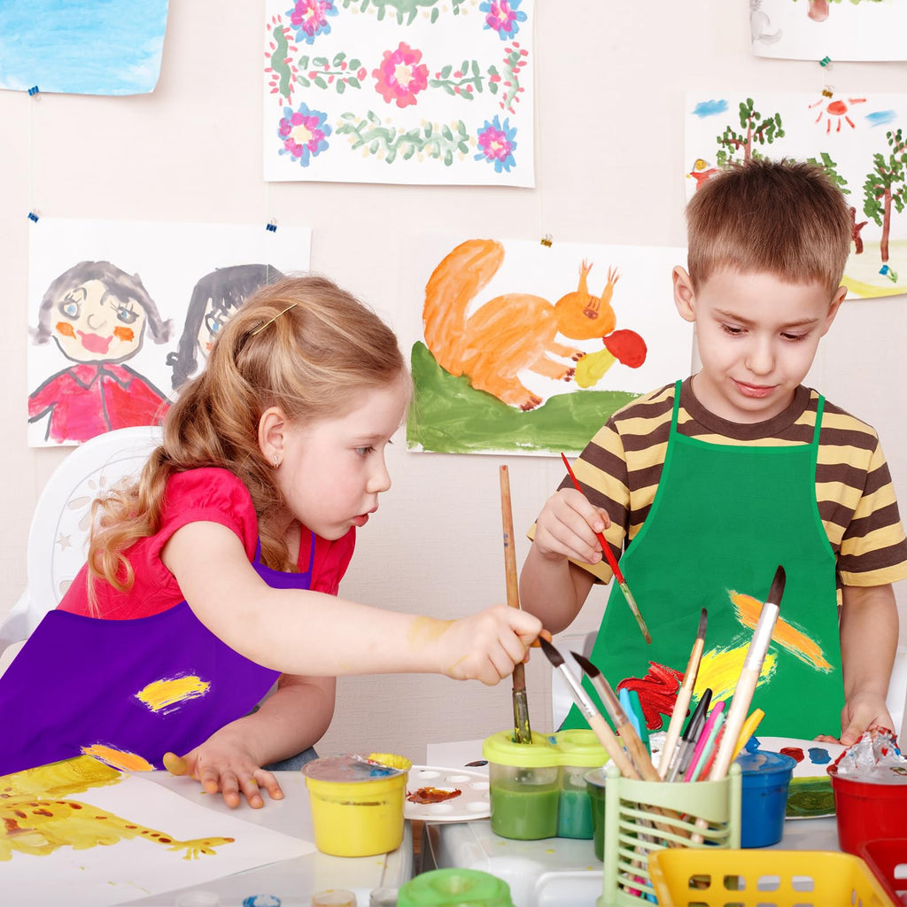 PLULON 15 Pcs Kids Painting Aprons - Non-Woven Art Smocks Bulk with Adjustable Straps for Toddlers Ages 3-5