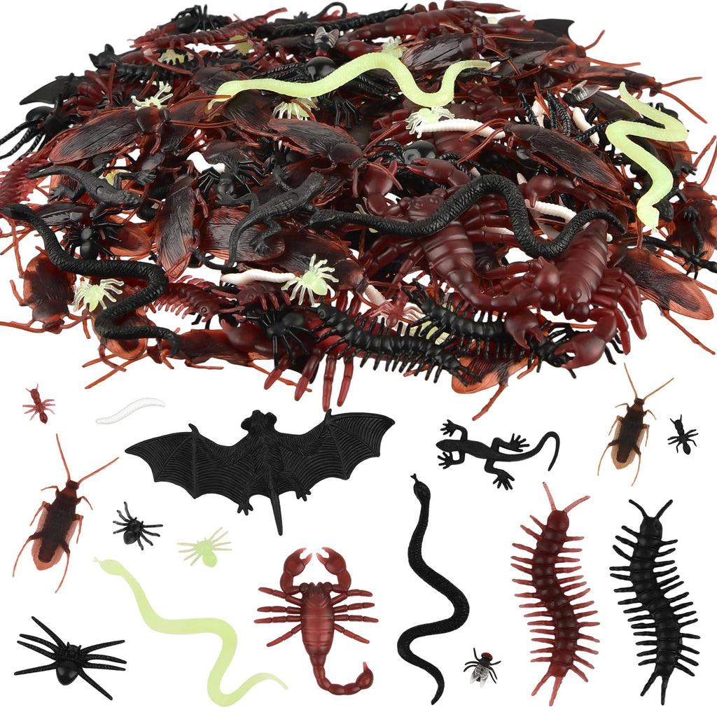 PLULON 220 Pcs Realistic Fake Bugs – Cockroaches, Spiders, Scorpions & More for Pranks, Parties & Teaching