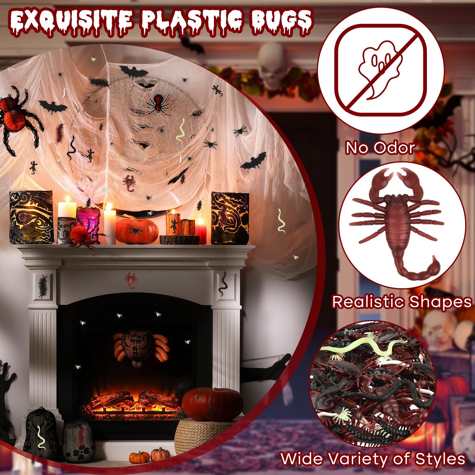 PLULON 220 Pcs Realistic Fake Bugs – Cockroaches, Spiders, Scorpions & More for Pranks, Parties & Teaching