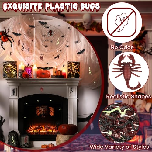 PLULON 220 Pcs Realistic Fake Bugs – Cockroaches, Spiders, Scorpions & More for Pranks, Parties & Teaching