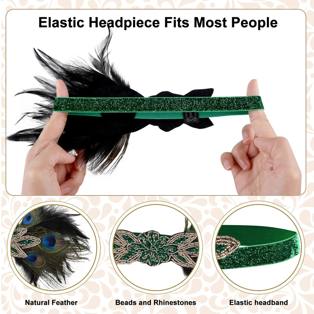 PLULON 6-Piece 1920s Flapper Accessory Set – Roaring 20s Costume Kit with Headband, Gloves, Jewelry & Prop