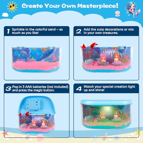Plunack Mermaid Terrarium Light Up Kit for Kids - DIY Craft Toy with LED Night Light & Remote, Birthday Gift for Girls Ages 4-12