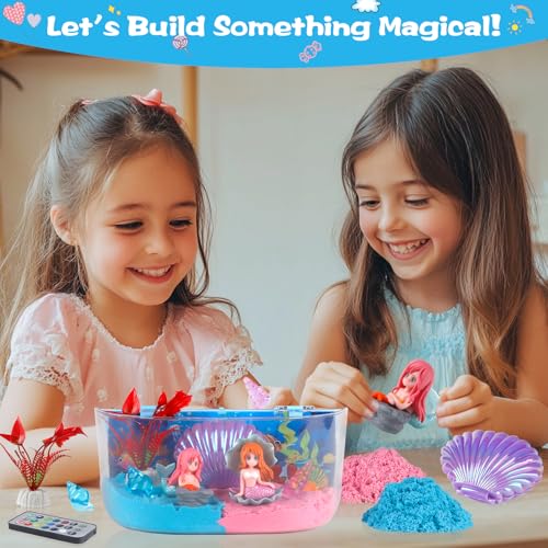 Plunack Mermaid Terrarium Light Up Kit for Kids - DIY Craft Toy with LED Night Light & Remote, Birthday Gift for Girls Ages 4-12