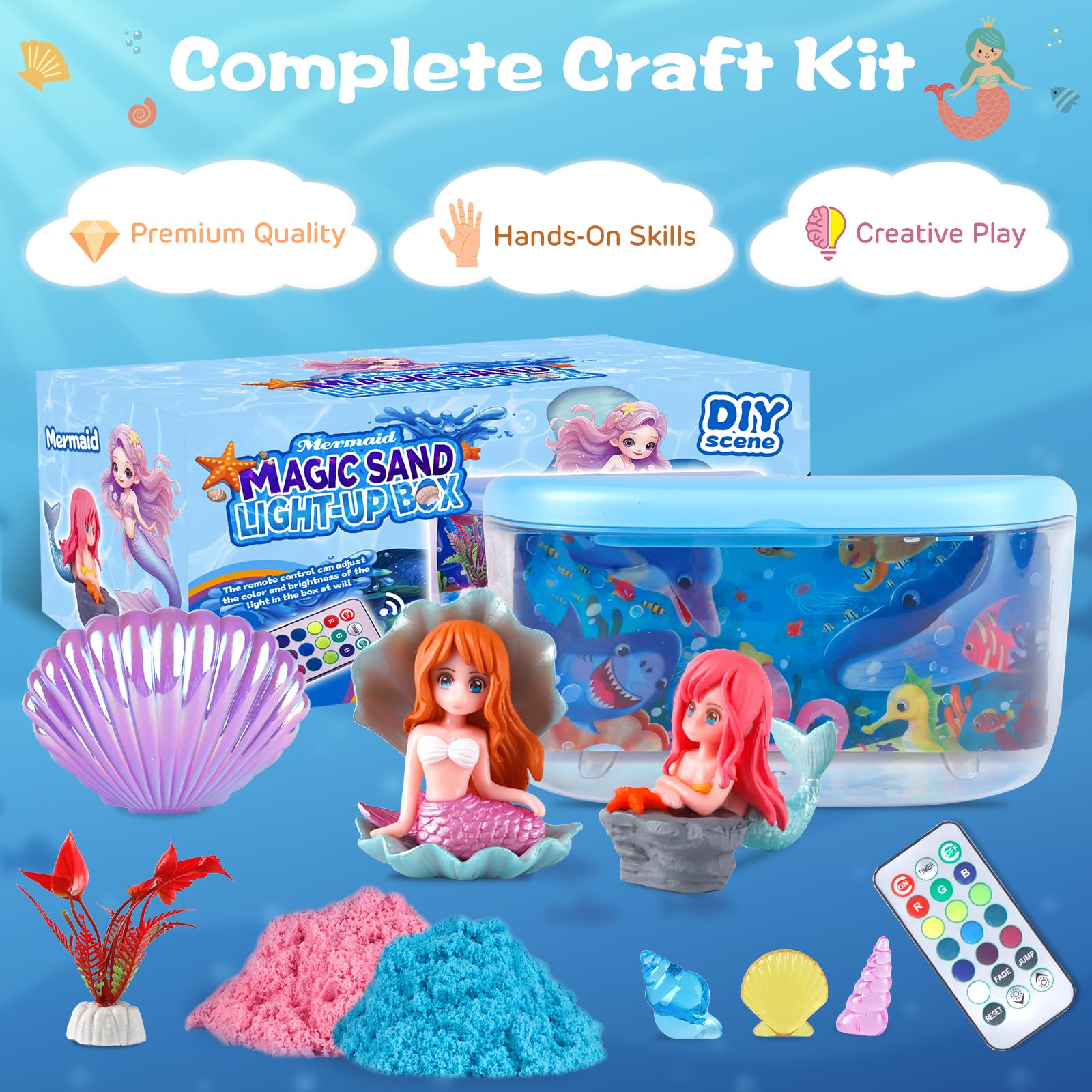 Plunack Mermaid Terrarium Light Up Kit for Kids - DIY Craft Toy with LED Night Light & Remote, Birthday Gift for Girls Ages 4-12
