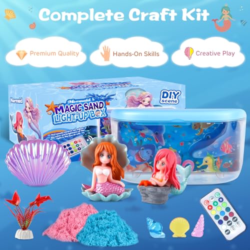 Plunack Mermaid Terrarium Light Up Kit for Kids - DIY Craft Toy with LED Night Light & Remote, Birthday Gift for Girls Ages 4-12