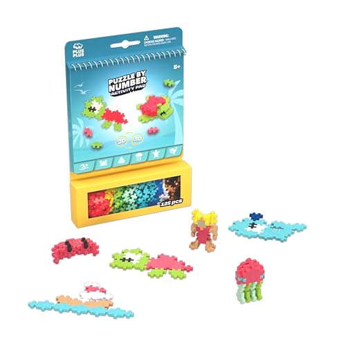 Plus Plus Puzzle by Number Ocean Activity Pad – Travel-Friendly STEM Building Set for Kids Ages 5-12