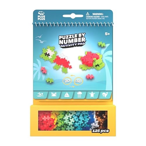 Plus Plus Puzzle by Number Ocean Activity Pad – Travel-Friendly STEM Building Set for Kids Ages 5-12