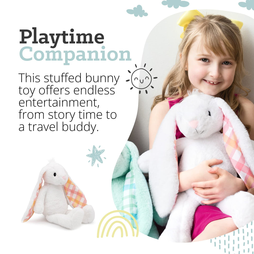Plushible 14-Inch White Easter Bunny Stuffed Animal – Soft Embroidered Plush Toy for Kids Ages 1+