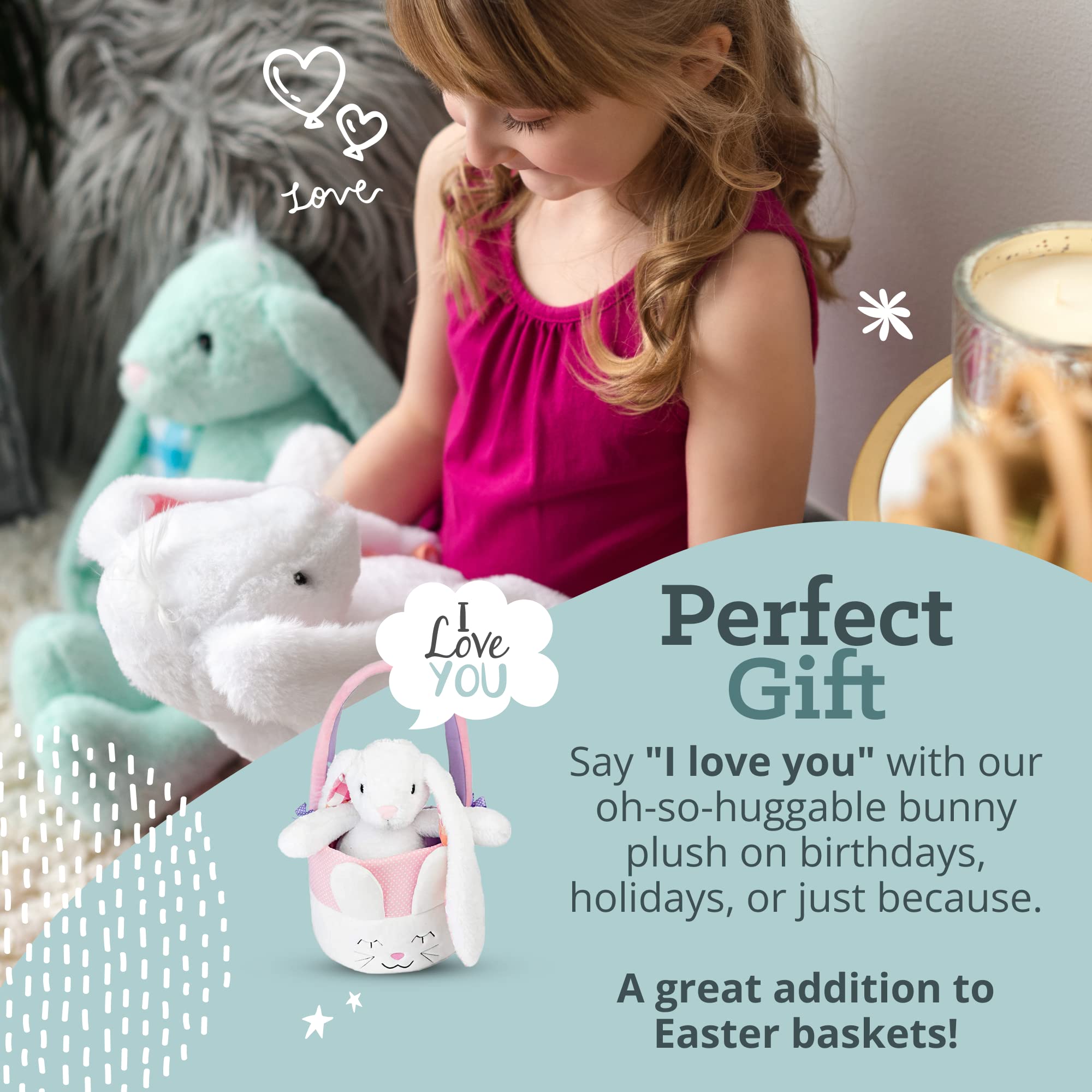 Plushible 14-Inch White Easter Bunny Stuffed Animal – Soft Embroidered Plush Toy for Kids Ages 1+