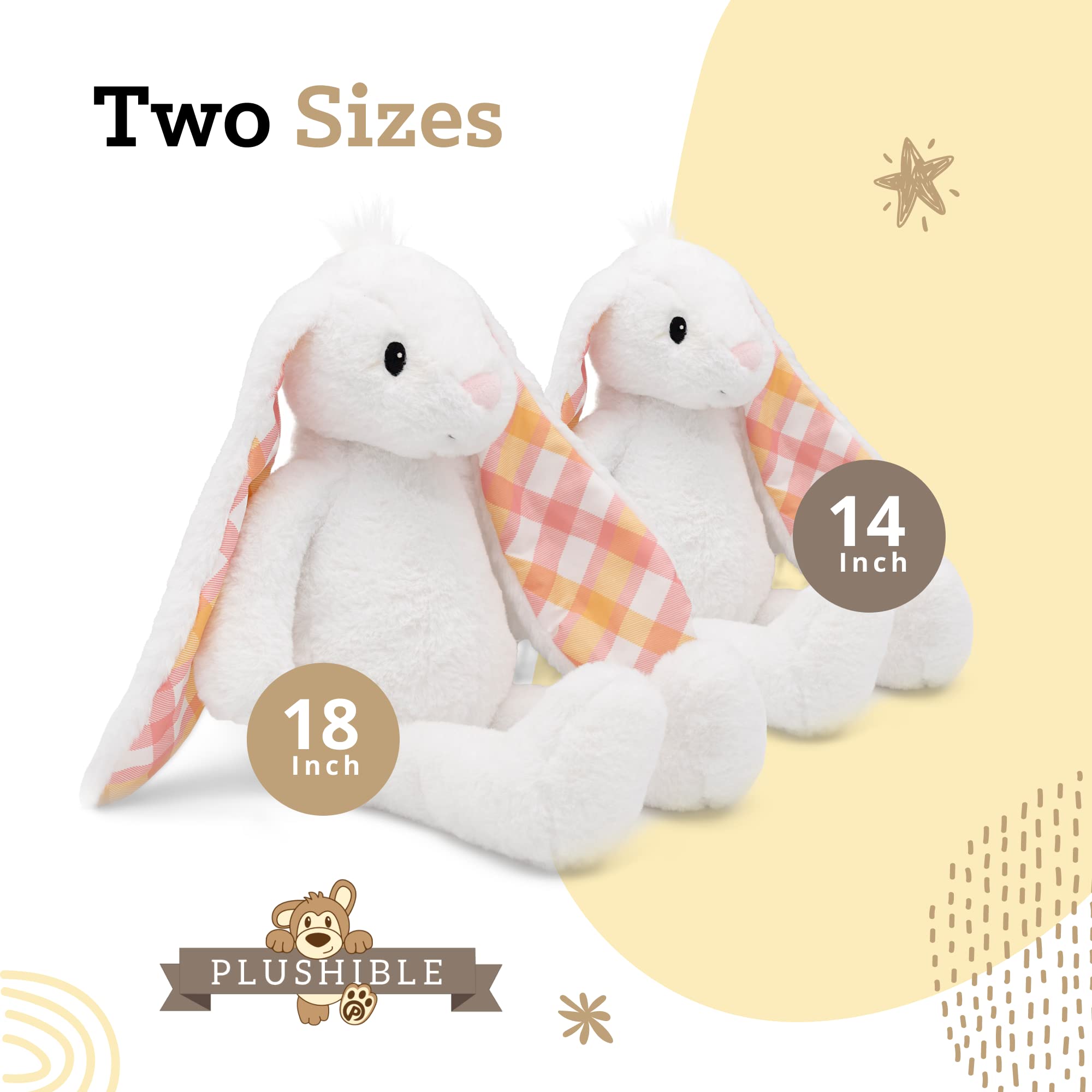 Plushible 14-Inch White Easter Bunny Stuffed Animal – Soft Embroidered Plush Toy for Kids Ages 1+