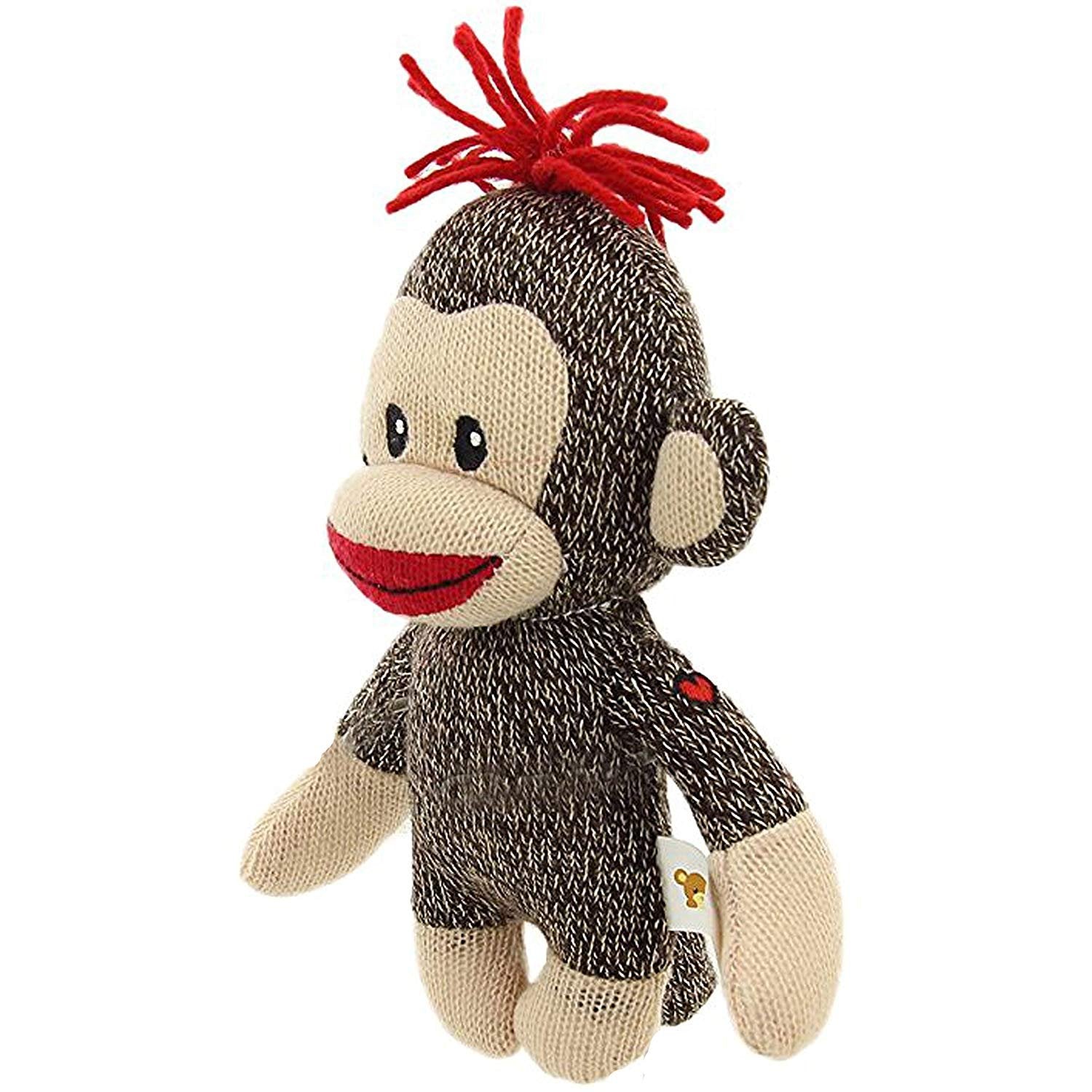 Plushland Curioso Brown Sock Monkey – Hand Knitted 6-Inch Plush with Heart Symbol