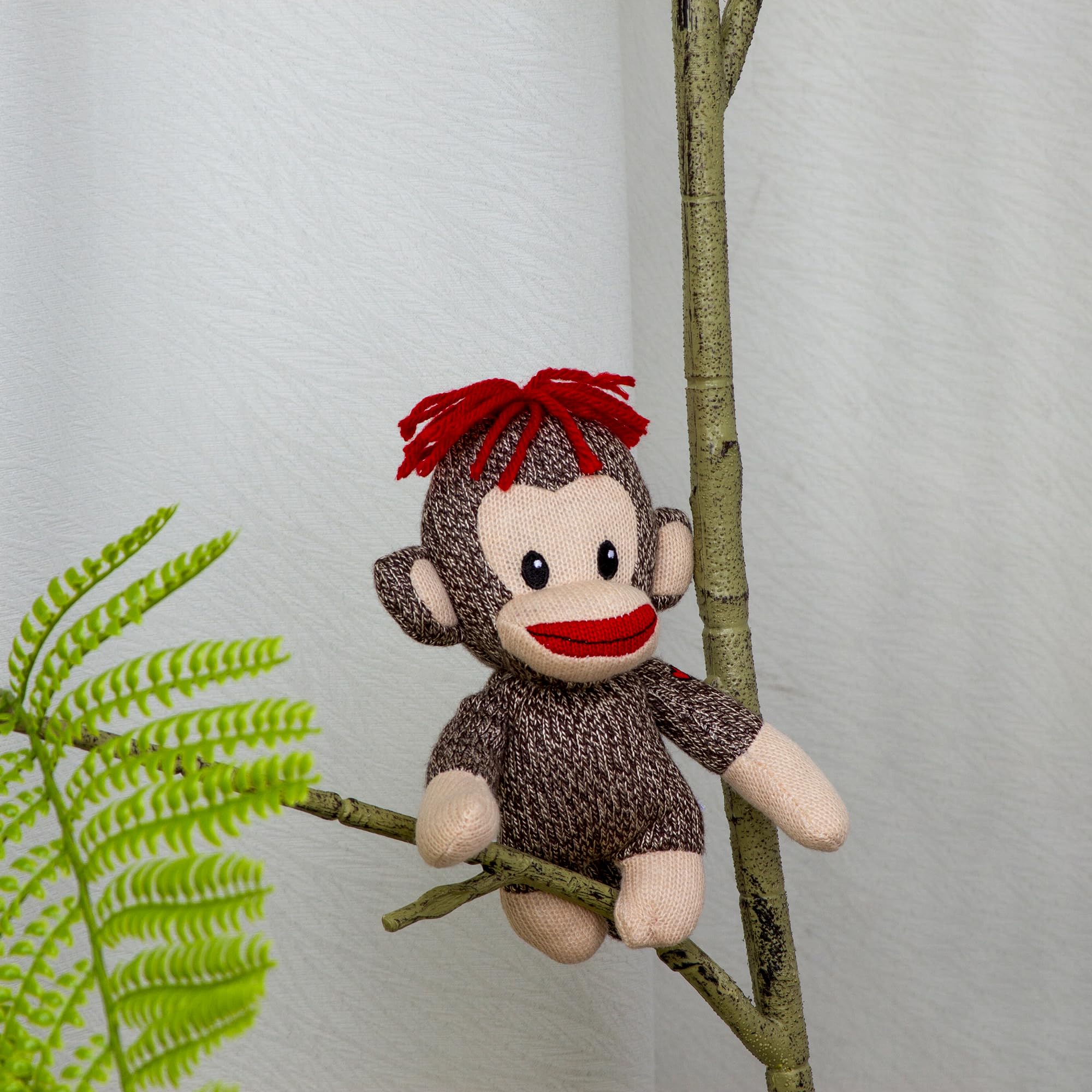 Plushland Curioso Brown Sock Monkey – Hand Knitted 6-Inch Plush with Heart Symbol