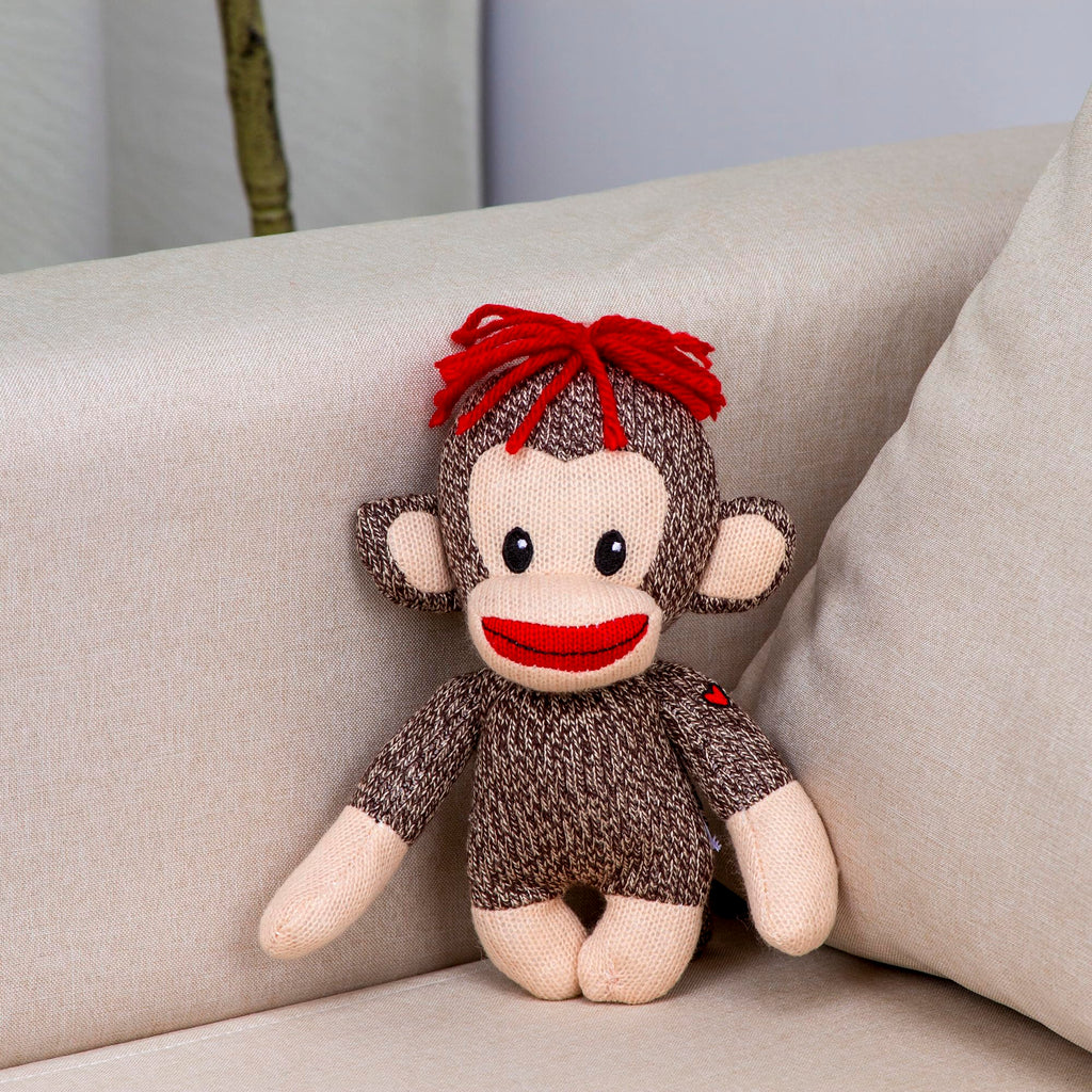 Plushland Curioso Brown Sock Monkey – Hand Knitted 6-Inch Plush with Heart Symbol