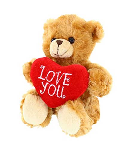 Plushland Mocha Heart Bear – 6-Inch Stuffed Teddy with Embroidered Love Heart, Soft Plush Toy for Kids & Adults