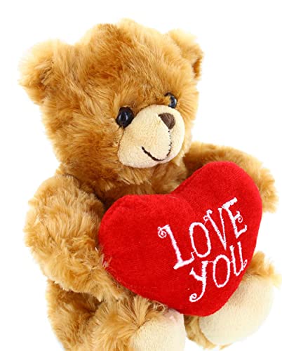Plushland Mocha Heart Bear – 6-Inch Stuffed Teddy with Embroidered Love Heart, Soft Plush Toy for Kids & Adults