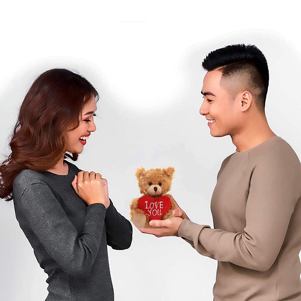 Plushland Mocha Heart Bear – 6-Inch Stuffed Teddy with Embroidered Love Heart, Soft Plush Toy for Kids & Adults