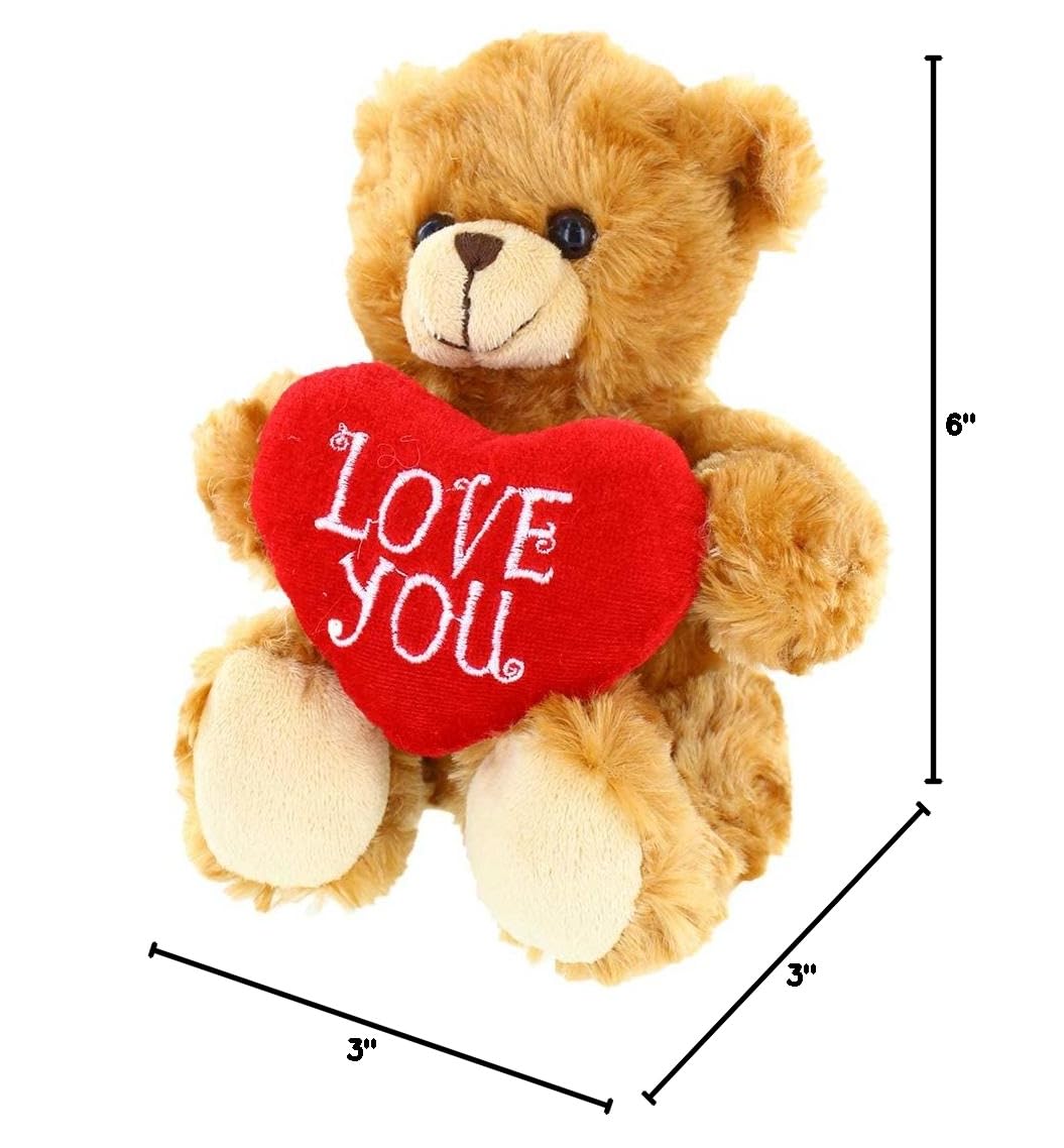 Plushland Mocha Heart Bear – 6-Inch Stuffed Teddy with Embroidered Love Heart, Soft Plush Toy for Kids & Adults