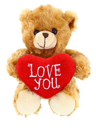 Plushland Mocha Heart Bear – 6-Inch Stuffed Teddy with Embroidered Love Heart, Soft Plush Toy for Kids & Adults