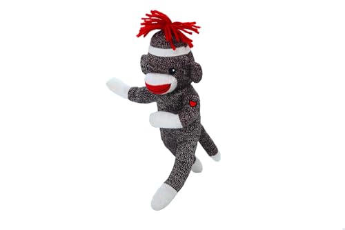 Plushland Sock Monkey – 8-Inch Knitted Stuffed Animal with Embroidered Eyes and Red Heel