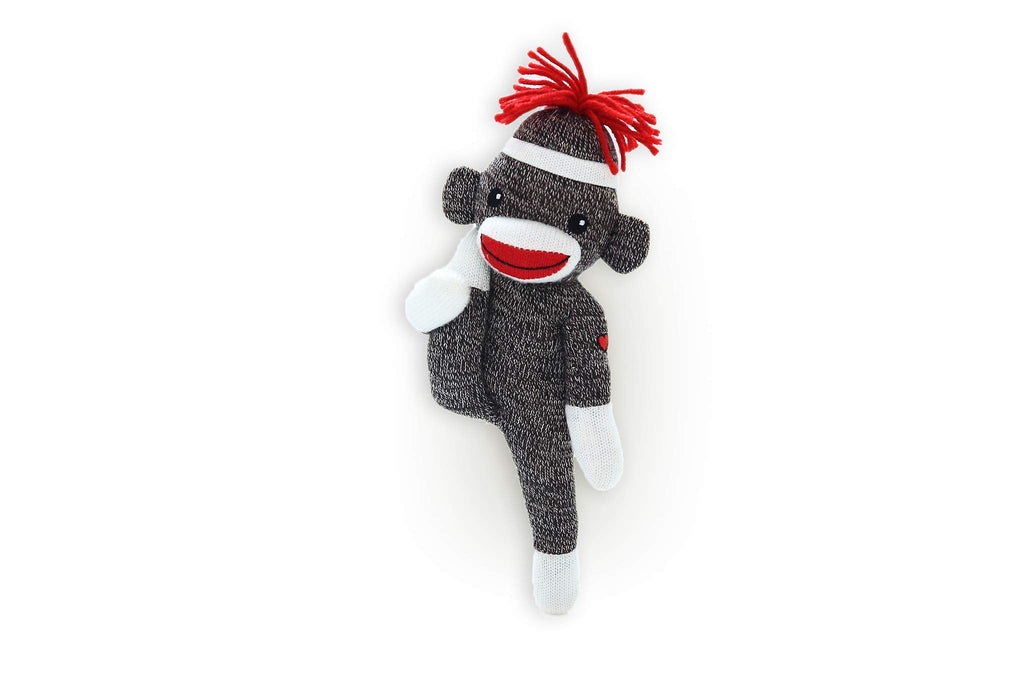 Plushland Sock Monkey – 8-Inch Knitted Stuffed Animal with Embroidered Eyes and Red Heel