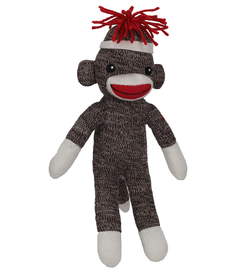 Plushland Sock Monkey 8 Inch Soft Knitted Stuffed Animal Toy – Brown Poseable Doll for Kids, Babies, and Teens