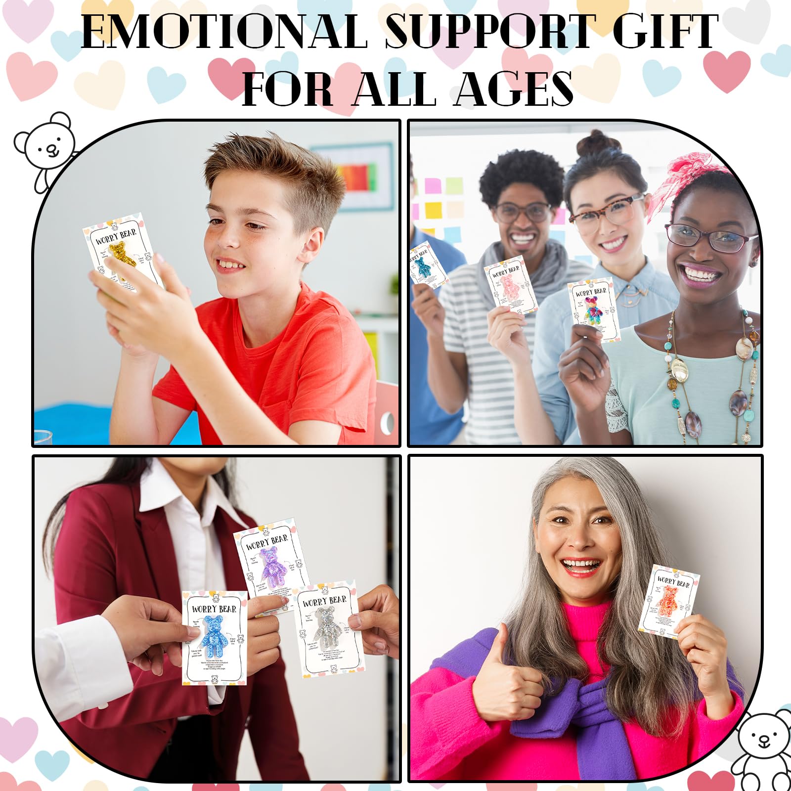 Pocket Bear Hug Emotional Support Gifts – 10 Mini Worry Bears with Cards for Anxiety Relief and Positivity