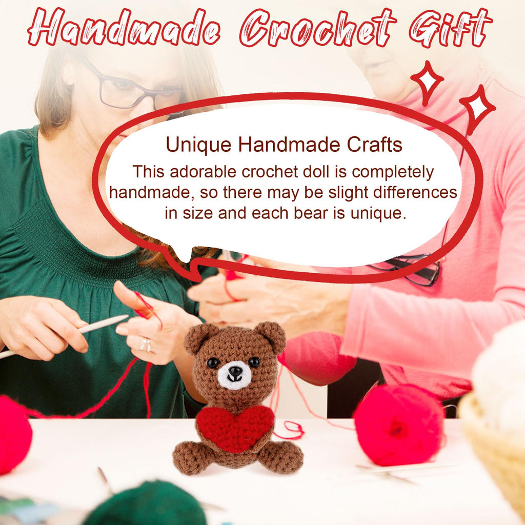 Pocket Hug Bear with Love Heart - Crochet Emotional Support Bear, Brown, 9x6x6 cm, Includes Card (TOYMIS)