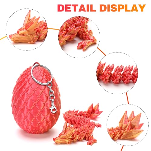 Podafu 4 Pack Mini 3D Printed Dragon Eggs with Crystal Dragon Inside - Easter Basket Stuffers and Kids Decorations with Keychain Option