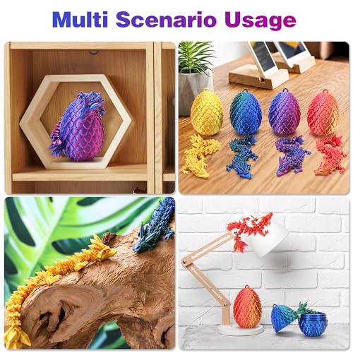 Podafu 4 Pack Mini 3D Printed Dragon Eggs with Crystal Dragon Inside - Easter Basket Stuffers and Kids Decorations with Keychain Option