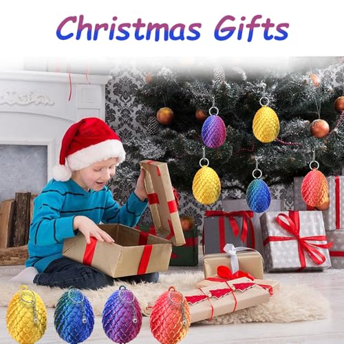 Podafu 4 Pack Mini 3D Printed Dragon Eggs with Crystal Dragon Inside - Easter Basket Stuffers and Kids Decorations with Keychain Option