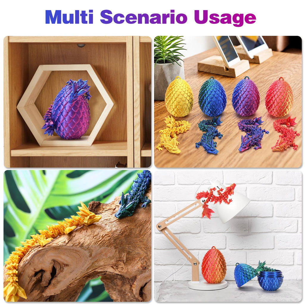 Podafu 4 Pack Mini 3D Printed Dragon Eggs with Crystal Dragon Inside - Easter Basket Stuffers and Kids Decorations with Keychain Option