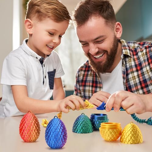Podafu 4 Pack Mini 3D Printed Dragon Eggs with Crystal Dragon Inside - Easter Basket Stuffers and Kids Decorations with Keychain Option